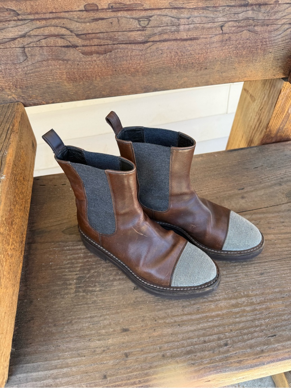 Brunello Cucinelli Brown Leather Chelsea Boots size 37